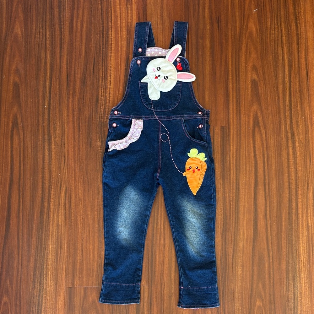 Kids Overalls with Bunny and Carrot Appliqué